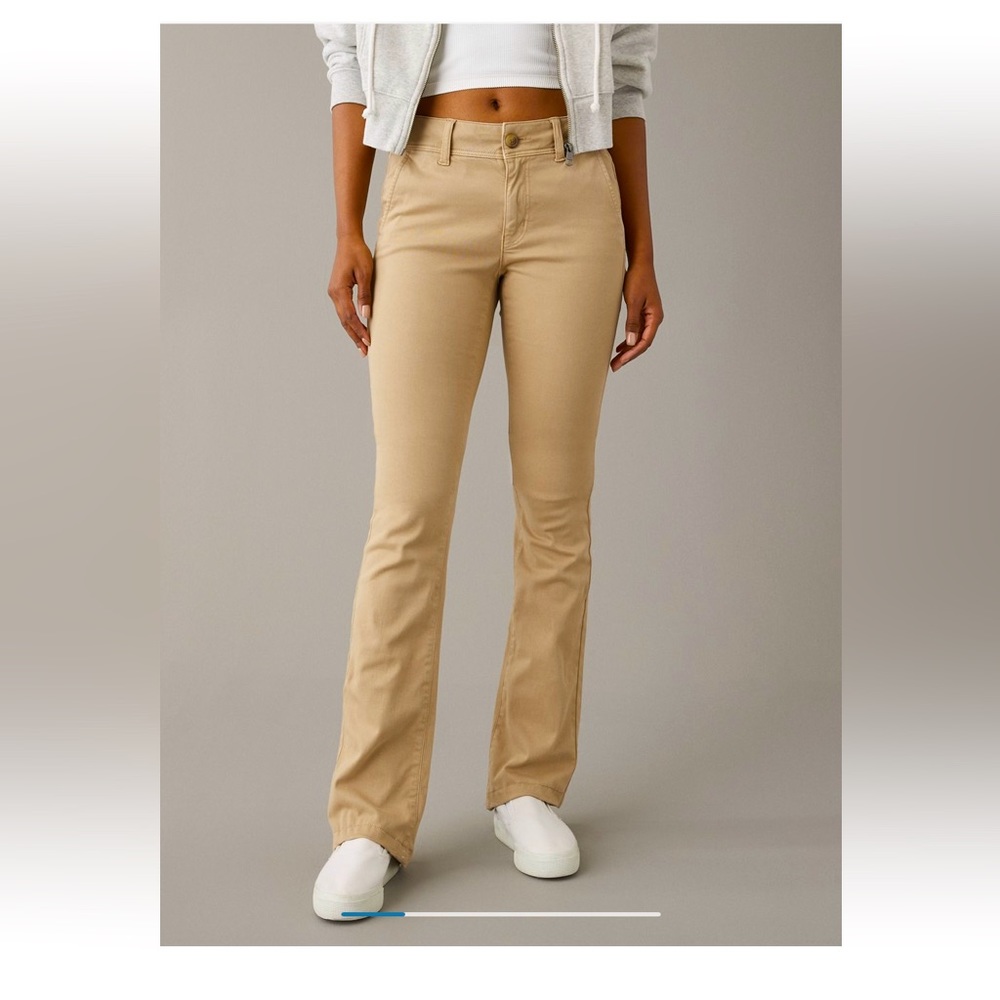Four pair of American Eagle khaki stretch boot kick pants EUC size 12